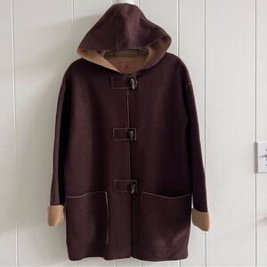 Lauren Ralph Lauren Wool Blend Brown Hooded Toggle Button Coat - Size Large